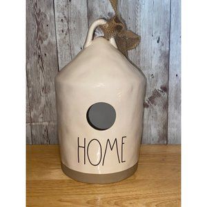 Rae Dunn Ceramic Home Round Cylinder Birdhouse Tan Bottom Farmhouse Home Decor